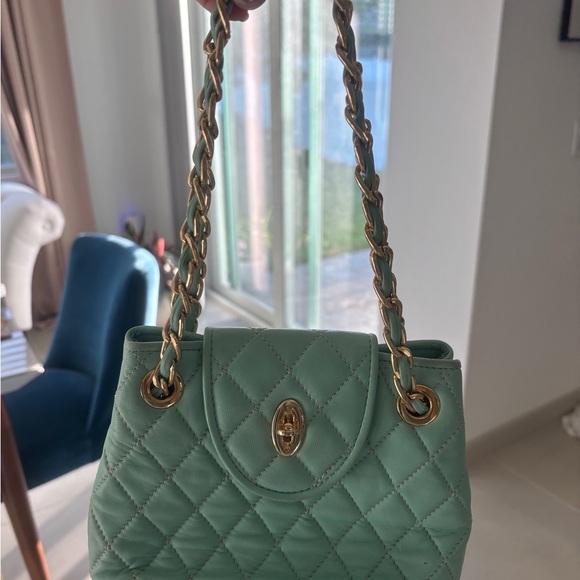 Eric Javits Sage Green Quilted Leather Chain Top Handle Bag - Picture 1 of 6